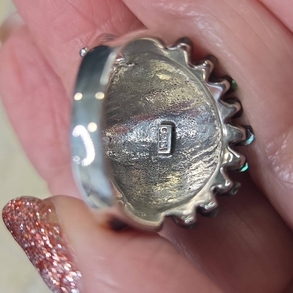 925 Sterljng Silver Abalone Native American Chief Ring - Picture 6 of 7